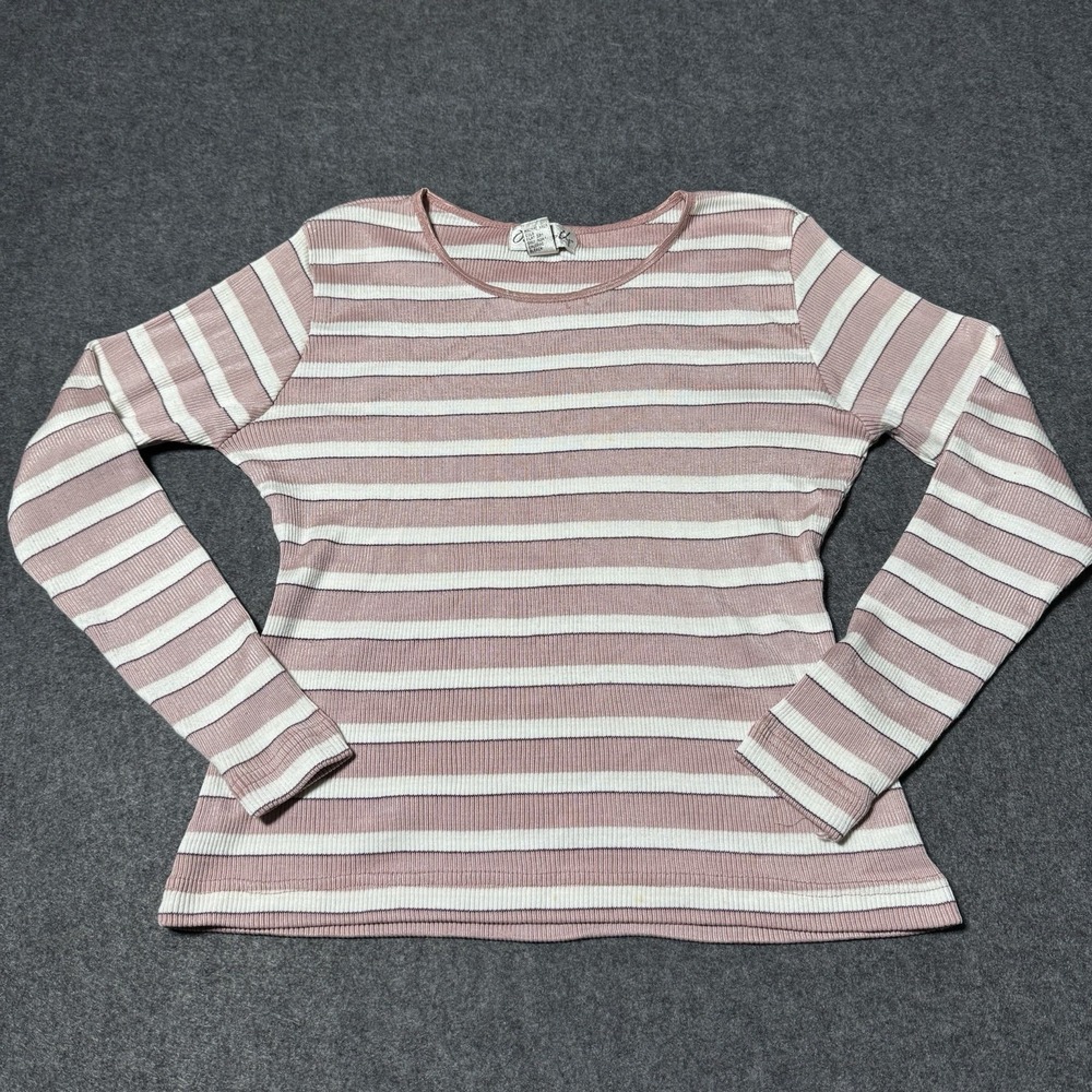 Vintage 90s One Step Up Pink Striped Long Sleeve Top Womens Size S Indie Preppy